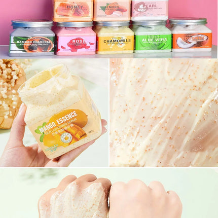 Exfoliante Corporal 350ML, Sal Marina + Polvo Cáscara Nuez Natural, Sin Aditivos, Exfolia & Hidrata, Piel Suave Radiante, Perfume Largo ¡Favorito en México