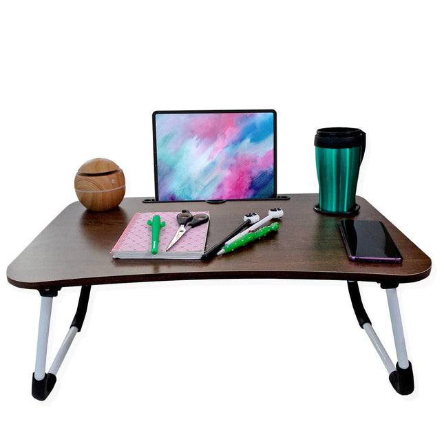 Escritorio para Ordenador, Soporte para Laptop, Tablet con Portavasos/Cajón de Almacenamiento | Mesa Multifuncional para Cama, Sofa Cama Plegable | Bandeja Desayunador de Madera