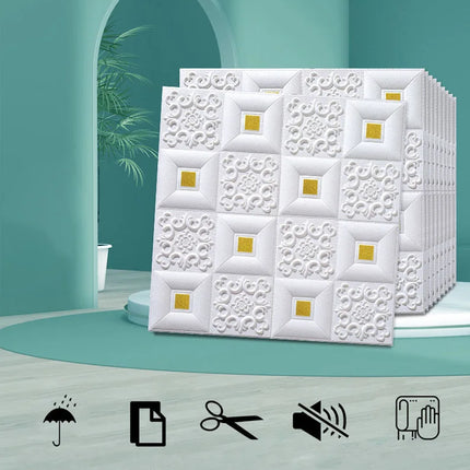 Papel Tapiz de Techo 3D de Gran Tamaño – 10 Piezas de 70x70cm, Efecto Ladrillo, Impermeable y Autoadhesivo de Espuma