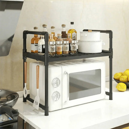 Microwave Shelf Shelf Organizer Above Micronhonda with Multipurpose Rack Hooks with 2/3 Levels 48cm Width: Ideal for Kitchen, Bathroom, Office and Storage in Resistant Stainless Steel Tube