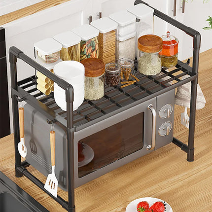 Microwave Shelf Shelf Organizer Above Micronhonda with Multipurpose Rack Hooks with 2/3 Levels 48cm Width: Ideal for Kitchen, Bathroom, Office and Storage in Resistant Stainless Steel Tube