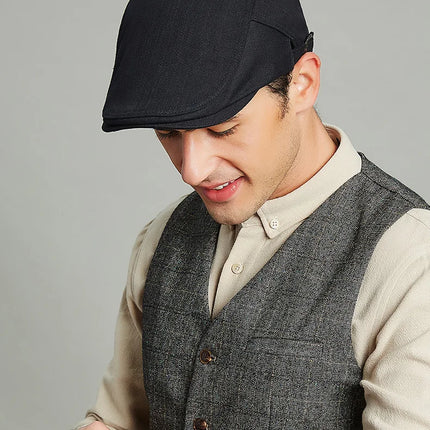 Gorra de hiedra británica para hombre, boina de ocio de primavera y verano con cabeza grande a la moda, sombrero de vendedor de periódicos de algodón sólido para hombre de 55-60cm