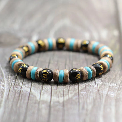 Pulsera de cuentas de madera Vintage para hombre, brazalete de piedra de obsidiana de Lava Natural, joyería de oración para meditación y Yoga, pulsera de ojo de tigre para hombre