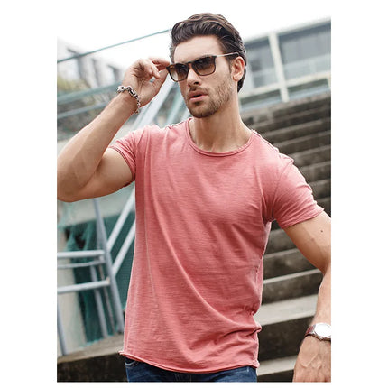 Camiseta 100% de algodón para hombre, camisetas finas informales suaves para Fitness, ropa para el hogar para hombre, camiseta sólida de manga corta con cuello redondo para hombre