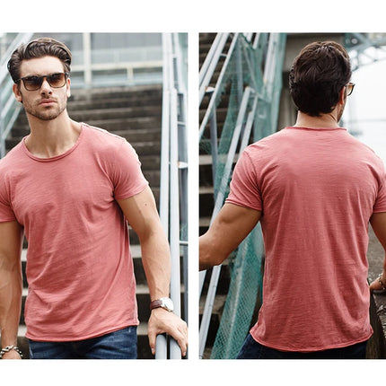 Camiseta 100% de algodón para hombre, camisetas finas informales suaves para Fitness, ropa para el hogar para hombre, camiseta sólida de manga corta con cuello redondo para hombre