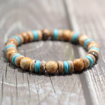 Pulsera de cuentas de madera Vintage para hombre, brazalete de piedra de obsidiana de Lava Natural, joyería de oración para meditación y Yoga, pulsera de ojo de tigre para hombre