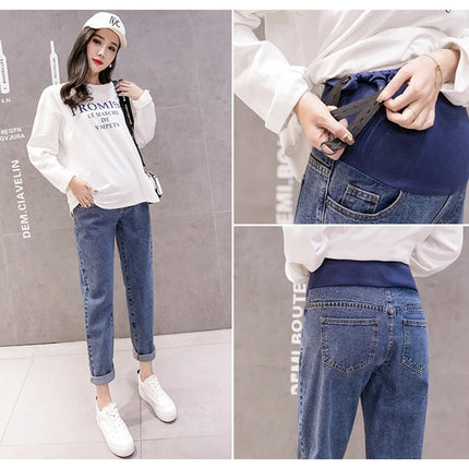 Pantalones abdominales para embarazo, pantalones vaqueros para novio, pantalones de maternidad para mujeres embarazadas, ropa, pantalones de cintura alta, pantalones vaqueros sueltos