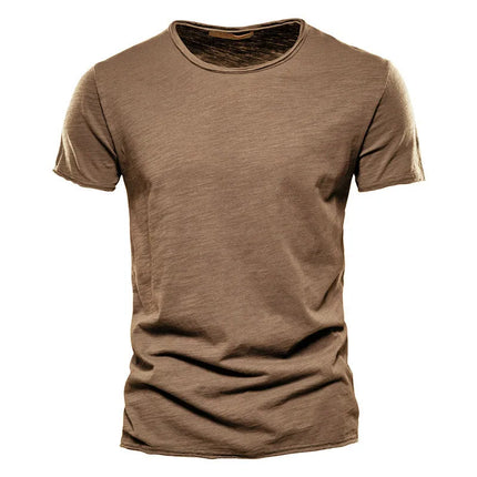 Camiseta 100% de algodón para hombre, camisetas finas informales suaves para Fitness, ropa para el hogar para hombre, camiseta sólida de manga corta con cuello redondo para hombre