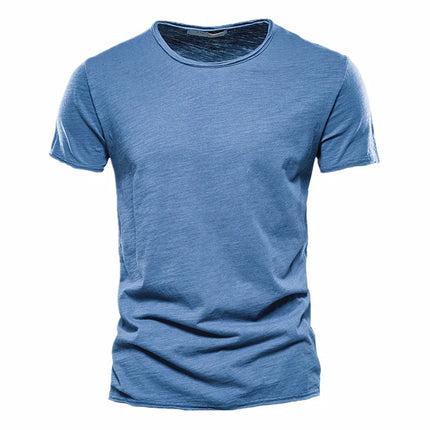 Camiseta 100% de algodón para hombre, camisetas finas informales suaves para Fitness, ropa para el hogar para hombre, camiseta sólida de manga corta con cuello redondo para hombre