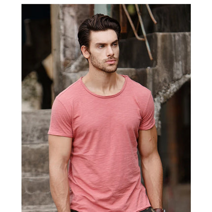 Camiseta 100% de algodón para hombre, camisetas finas informales suaves para Fitness, ropa para el hogar para hombre, camiseta sólida de manga corta con cuello redondo para hombre