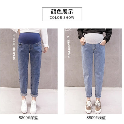 Pantalones abdominales para embarazo, pantalones vaqueros para novio, pantalones de maternidad para mujeres embarazadas, ropa, pantalones de cintura alta, pantalones vaqueros sueltos