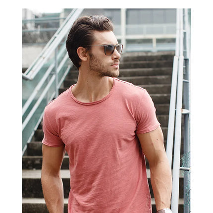 Camiseta 100% de algodón para hombre, camisetas finas informales suaves para Fitness, ropa para el hogar para hombre, camiseta sólida de manga corta con cuello redondo para hombre