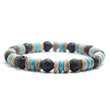 Pulsera de cuentas de madera Vintage para hombre, brazalete de piedra de obsidiana de Lava Natural, joyería de oración para meditación y Yoga, pulsera de ojo de tigre para hombre