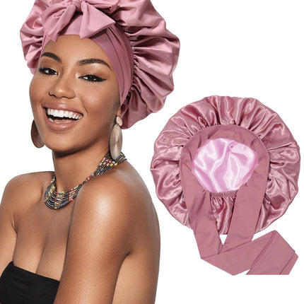 Gorro de pelo de satén de doble capa para dormir para mujer, gorros redondos para el cuidado del cabello, sombreros de noche, cubierta Reversible para la cabeza