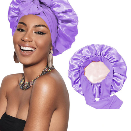 Gorro de pelo de satén de doble capa para dormir para mujer, gorros redondos para el cuidado del cabello, sombreros de noche, cubierta Reversible para la cabeza