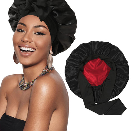 Gorro de pelo de satén de doble capa para dormir para mujer, gorros redondos para el cuidado del cabello, sombreros de noche, cubierta Reversible para la cabeza