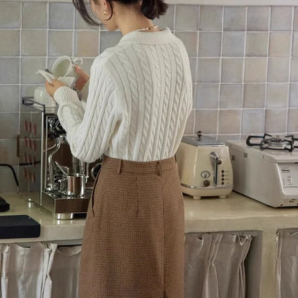 100% suéter de lana pura para mujer 2025 Otoño/Invierno nuevo jersey con cuello POLO moda coreana solapa suave Top de Cachemira de punto para mujer