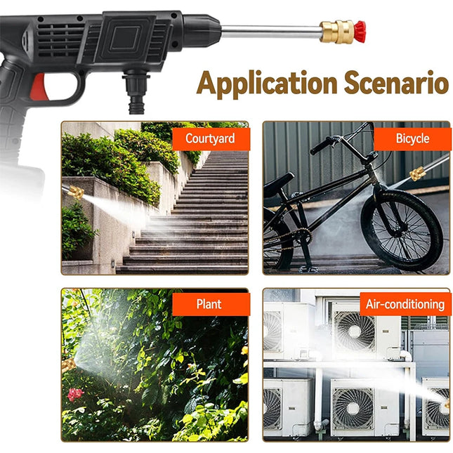 Hidrolavadora a Presión Inalámbrica 60 Bar, 30000mAh 48V, Motor 300W, Pistola de Agua Portátil con Batería de Larga Duración (60 min), Limpiador de Coches y Exteriores – Negro