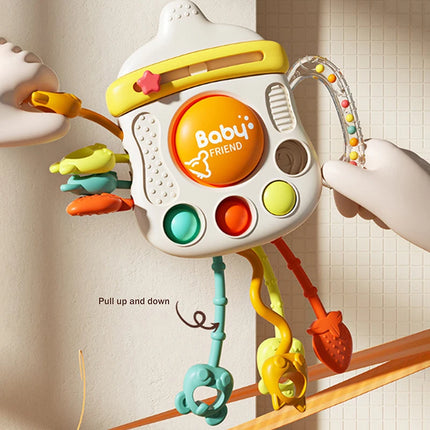 Juguete masticable para bebés en forma de botella de leche; Cuerda de sonajero para aliviar la dentición y desarrollar temprano