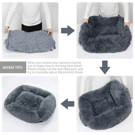Cama rectangular de felpa para perros, estera cálida de invierno, cama para perros y gatos pequeños, medianos y grandes, perrera, cojín para gatos, accesorios para sofá para mascotas