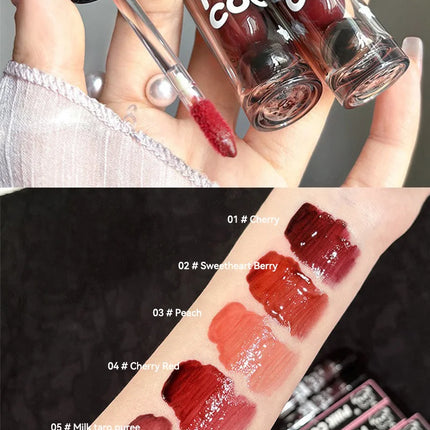 PINKCOCO Bear Doodle Mirror Lip Glaze - Brillo de labios brillante de larga duración, lápiz labial desnudo que brilla la piel, apto para estudiantes