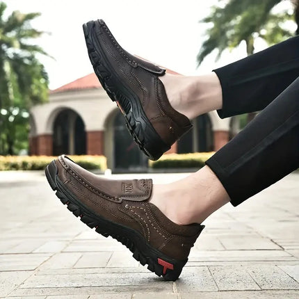 Zapatos de cuero hechos a mano para hombre, mocasines informales sin cordones para exteriores, zapatos de cuero para hombre, mocasines planos, zapatos para caminar antideslizantes, triangulación de envíos