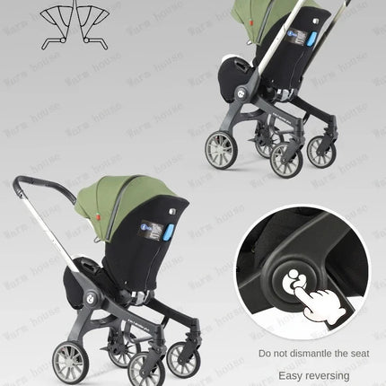 Sistema de viaje convertible 4 en 1: cochecito reversible con asiento y moisés para automóvil infantil, portabebés de recién nacido a niño pequeño