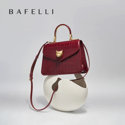2025 BAFELLI CAT NUEVO bolso de moda de cuero con patrón de crujido para mujer, elegante bolso de negocios para mujer, bolso OL de marca de lujo