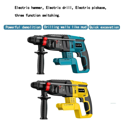 Taladro Eléctrico Sin Escobillas 26 mm | Martillo Rotativo Multifuncional Inalámbrico Compatible con Baterías Makita/Dewalt 18V