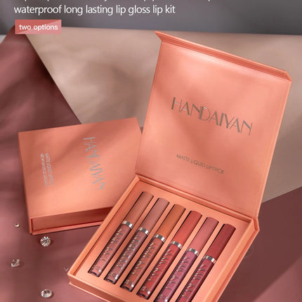 HANDAIYAN juego de 6 pintalabios líquido antiadherente, caja de regalo de brillo de labios de larga duración, brillo de labios con acabado mate, resistente a la decoloración