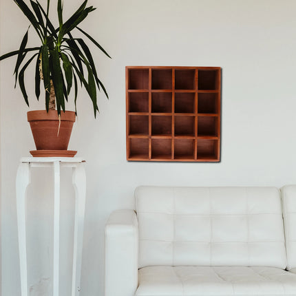 Estante de Pared de Madera con 16 Rejillas – Organizador Decorativo para Hogar, Dormitorio o Lavandería