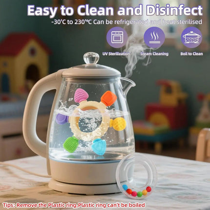 Juguetes para la dentición del bebé, juguetes de silicona para la dentición del bebé, mordedor sensorial, anillos de alivio, sonajero para dormir, guardería, cochecito de viaje para niño y niña