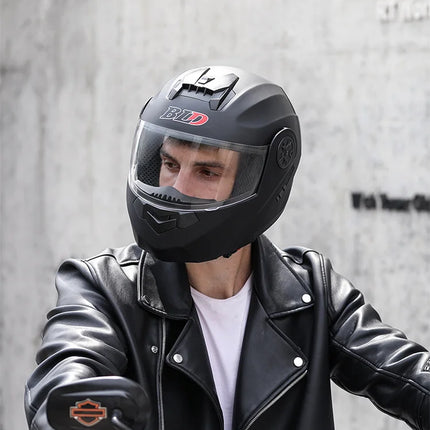 BLD Casco de Motocicleta Modular para Hombre y Mujer, Doble Lente, Abatible Hacia Arriba, Casco de Motocross de Alta Seguridad y Estilo Personalizado