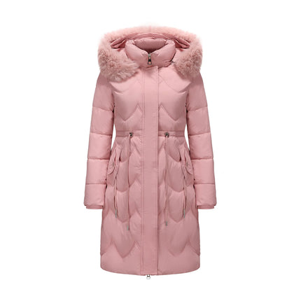 Abrigo largo con capucha estilo viajero rosa para mujer, parkas verde claro, chaqueta térmica negra con abrigo con cordón en la cintura.