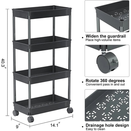 4-storey kitchen floor storage rack 1pc, multi-storey storage rack with wheels next to the bed of the living room and bedroom, living room and kitchen cart