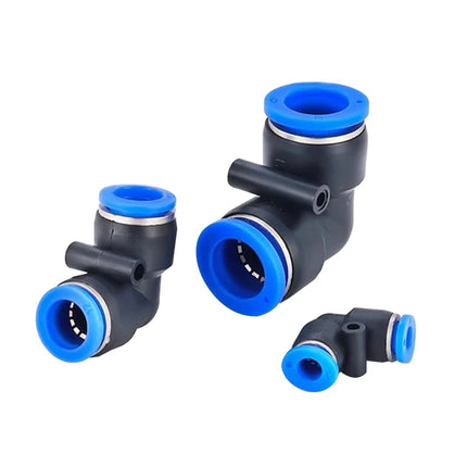 Juego de 20 Conectores Neumáticos en Codo PV – 90° de Plástico, Conector Rápido de 2 Vías (4mm / 6mm / 8mm / 10mm)