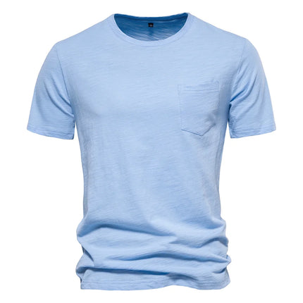 Camiseta 100% de algodón para hombre, camisetas finas informales suaves para Fitness, ropa para el hogar para hombre, camiseta sólida de manga corta con cuello redondo para hombre