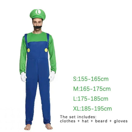 Juego Marios Super Luigi hermanos uniforme conjunto disfraces Cosplay Anime divertido adultos hombres mono mujer vestido disfraz de Halloween