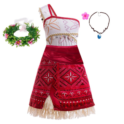 Traje para niñas, disfraz de Cosplay para niños, vestido de princesa para fiesta, vestido de playa informal de verano, conjunto de peluca y collar, vestidos de fiesta para niñas