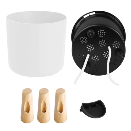 Sistema de drenaje de autorriego para plantas con patas de madera, maceta redonda de pie para pies, hierbas, bonsái para guardería, Moderno