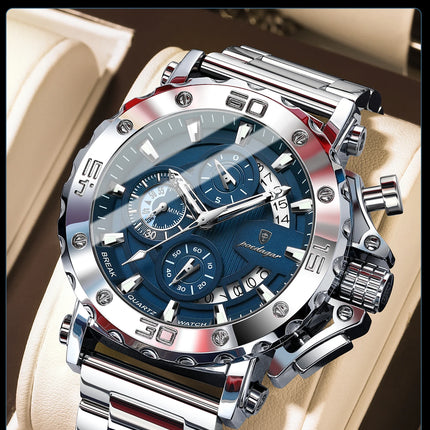 Reloj POEDAGAR de lujo para hombre, calendario luminoso, resistente al agua, Reloj para hombre, cronógrafo masculino, relojes de cuarzo de acero inoxidable para hombre