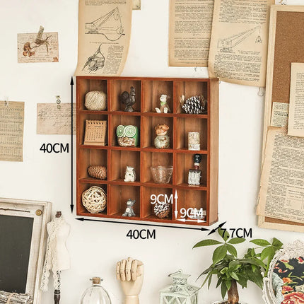 Estante de Pared de Madera con 16 Rejillas – Organizador Decorativo para Hogar, Dormitorio o Lavandería