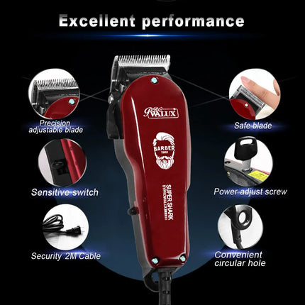 WALUX-cortadora de pelo profesional para hombre, potente recortadora con cable clásica roja de 10W con palanca cónica ajustable, herramienta de corte de pelo