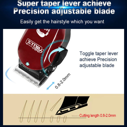 WALUX-cortadora de pelo profesional para hombre, potente recortadora con cable clásica roja de 10W con palanca cónica ajustable, herramienta de corte de pelo