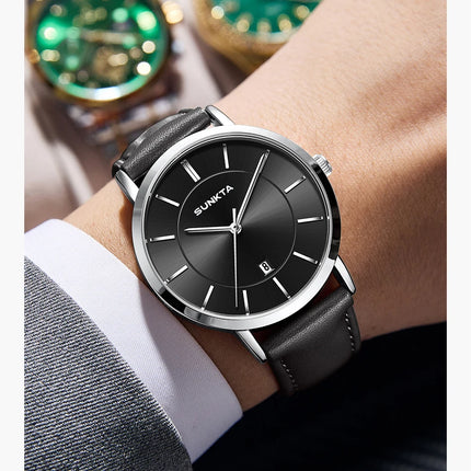 Relojes LIGE Sunkta ultrafinos para hombre, reloj de pulsera informal de moda de negocios Retro, reloj de cuarzo Simple con fecha de cuero resistente al agua para hombre