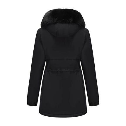 Abrigo de longitud media con capucha marrón oscuro para mujer recién llegado de invierno, chaqueta gruesa elegante y cálida. Parkas caqui, negro, azul y rosa.