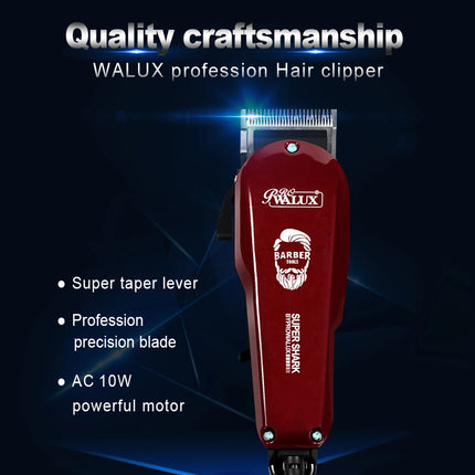 WALUX-cortadora de pelo profesional para hombre, potente recortadora con cable clásica roja de 10W con palanca cónica ajustable, herramienta de corte de pelo