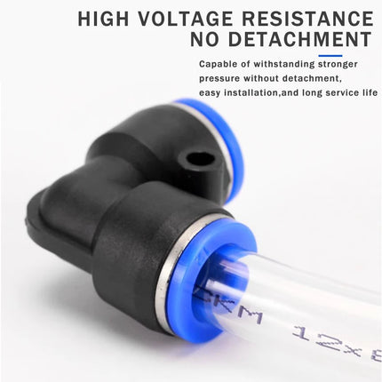 Juego de 20 Conectores Neumáticos en Codo PV – 90° de Plástico, Conector Rápido de 2 Vías (4mm / 6mm / 8mm / 10mm)
