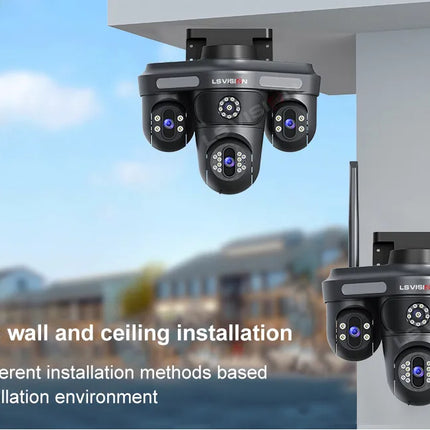 Cámara de tres pantallas WIFI 15MP 6K Monitor de tres lentes visión nocturna protección de seguridad 3 lentes PTZ videovigilancia