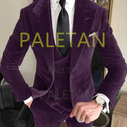 Conjuntos de chaqueta de terciopelo gris de negocios, trajes de boda para hombre, trajes ajustados personalizados para hombre, trajes formales elegantes de 3 piezas, chaqueta + Pantalones + chaleco